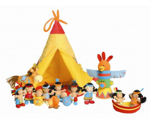 Tipi con 10 indios de peluche 
